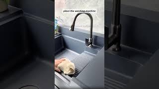 This balcony cabinet sink is combined with a washing board function