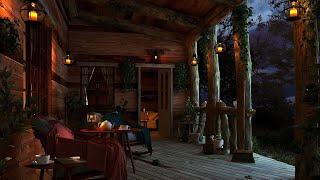 Heavy Rain and Thunder Sounds in a Cozy Cabin Porch - Rainstorm in the Forest for Sleeping and Relax