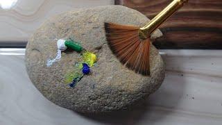 PAINTING ON STONE for Beginners | Landscape Treehouse House Painting On Rock | Stone Painting