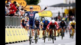 Celebración del Alpecin Fenix en la victoria de Tim Merlier en la etapa 3 del Tour de Francia