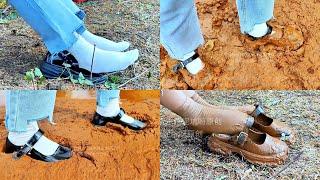 White socks and black leather shoes on mud(29)(Full video 20min 25sec)