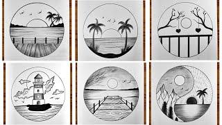 Easy 6 circle scenery drawing / Easy drawing ideas for beginners / Easy circle drawing