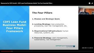 Resources for CDFI Growth — CDFI Loan Fund Business Model: The Four Essential Pillars