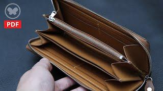 Make a leather Zipper long wallet (Free PDF pattern / DIY): 꼭 필요한 지퍼 장지갑 만들기 (가죽공예)