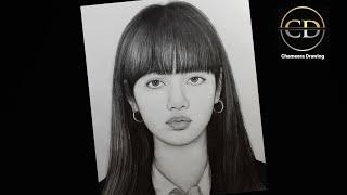 How to draw a BLACKPINK "Lisa" (step by step) Pencil Drawing Tutorial || Girl face Drawing Tutorial/