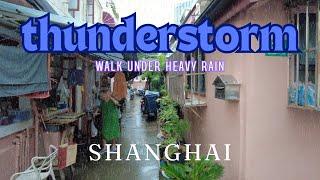 [4K] Heavy Rain Walk in Shanghai, China ️Relaxing ASMR sound of Thunderstorm Evening in Jing'an