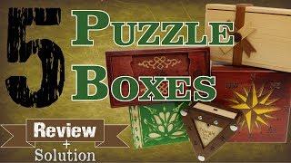 5 PUZZLE BOXES - Review & Solution - Puzzle Master Wood Puzzles