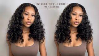 HOW TO: Highlighted Pre-Curled Glueless Wig Install ft. WowAfrican Hair