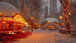 Chicago Cozy Winter Coffee Ambience  Gentle Piano Jazz Music and Snowfall for a Relaxing Mood ️