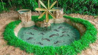 Build The Most Amazing Aquarium Fish Pond and Ancient Water Wheel Oxygen for Catfish