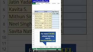 How calculate age using date of birth in Excel | Calculate age in Excel | Age formula in Excel