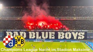 Dinamo Zagreb vs. Borussia Dortmund | Choreo, Pyroshow & BVB Fans verbrennen eigene Choreo im Block