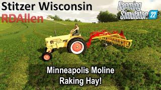 Minneapolis Moline Raking Hay | E7 Stitzer Wisconsin | Farming Simulator 22