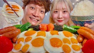 ASMR Fried Egg Sausage Collaboration with Shingo Katori【Mukbang/ Eating Sounds】【English subtitles】