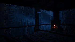 Relax with rain and fireplace in the forest - Heavy rain and thunder for insomnia, study