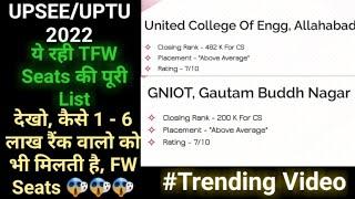 UPSEE COUNSELLING 2022 | FW SEATS LIST | TFW SEATS | UPTU COUNSELLING 2022 | spardha 24 | Fee waiver