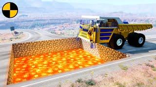 Cars vs Giant Minecraft Lava Pit  BeamNG.Drive