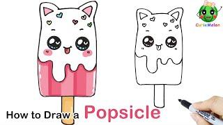 儿童简笔画猫咪冰棒How to Draw a cute Popsicle！Easy and Cute Drawings for kids【西瓜宝宝学画画学英语】儿童绘画简笔画教程