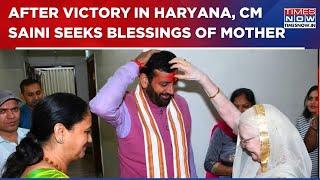 After BJP's Victory In Haryana, CM Nayab Singh Saini Meets His Mother & Seeks Her Blessings | WATCH