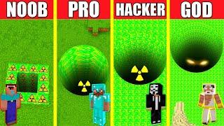 Minecraft Battle: RADIOACTIVE TOXIC TUNNEL HOUSE BUILD - NOOB vs PRO vs HACKER vs GOD / PIT HOLE