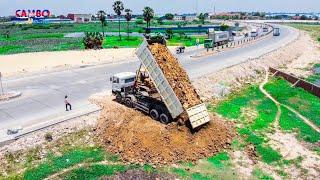 Excellent skill Landfilling Near Highway Ring Road by Team Heavy Dozer D60P & 24T Truck Damping Soil