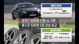 [마른 노면에서 눈길까지 성능 비교] 미쉐린 크로스 클라이밋2 / 금호 마제스티9 vs 한국 S2AS 재대결