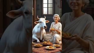 Grandmother and cow both eating  #ai #cow #animals #cartoon