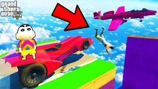 FRANKLIN TRIED SKY FALL MEGA RAMP JUMP PARKOUR CHALLENGE PLANE CAR BIKES GTA 5 | SHINCHAN and CHOP