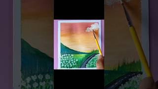 Easy acrylic sunset landscape painting tutorial #painting #art #short