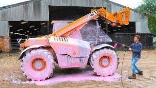 Washing A JCB Loader With Strawberry Milkshake! 