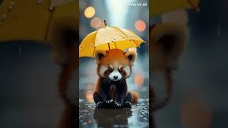 a cute red panda sitting under a bright yellow umbrella  #ai #panda #cute #viral #shorts #LEOPARD