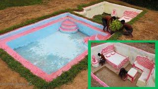 Building Beautiful Underground Living Room With Swimming Pool By Primitive Technology Skills [Full]