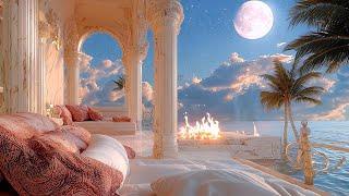 Tranquil Tropical Sunset Villa  Cozy Fireplace & Ocean Waves ASMR for Relaxation and Deep Sleep