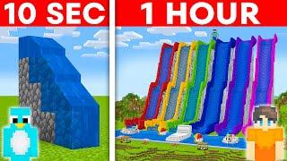 10 Second Vs 1 Hour - Waterpark House Build Challenge in Minecraft