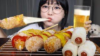 더우니까 핫맥!핫도그&맥주 먹방! 치즈핫도그 소시지핫도그 소떡소떡 Hot Dog and Beer Mukbang