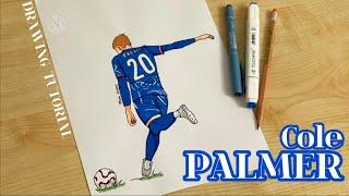 How to draw Cole Palmer / FC Chelsea / How to draw a soccer player kicking a ball