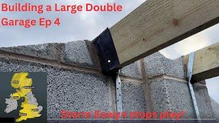 Building a Large Double Garage # 4 - Setting roof purlins and brick wall restoration