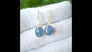 Unique Purple Australian Triplet Dangle Opal Earrings #opal #opala #opaljewelry #opalearring