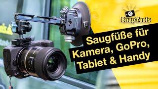 Kameras, Handys und Tablets am Auto befestigen. Saugfüsse und Zubehör zur Befestigung