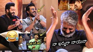 నవ్వాగదు: NTR and Ram Charan HILARIOUS Reaction To Rajamouli Memes | RRR | Anchor Suma | Filmylooks