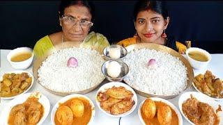 Simple Lunch Eating -spicy  Egg Curry, fish Egg Curry, potol curry With Huge Rice Eating Challenge