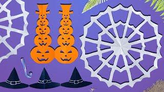 Easy Halloween Paper Crafts Tutorial - DIY Spider Web, Pumpkins, & Witch Hats! ️‍️