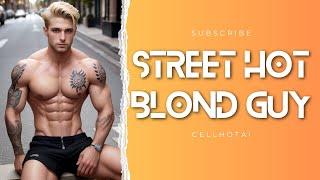 Street hot blond guy Lookbook | AI Art | AI Physique #lookbook #gay #cellhotai