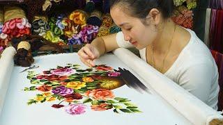 Hand Embroidery Art - Step by Step Design and Embroidery Colorful Wild Rose Flower