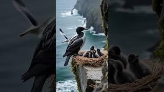 Red-Faced Cormorant Nest Clings to Cliff by the Sea #cormorant #nature #birds #birdnest #wildlife