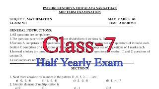 Class-7 Maths Half Yearly Exam Question Paper TERM-1 / Session 2024-25 / Kendriya Vidyalaya Students