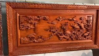 Tranh gỗ hương đỏ “Cửu hạc du Xuân “ hàng đục tay kênh bong siêu VIP. Sđt đặt hàng:0985-816-976