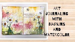 Art journaling with napkins and watercolor