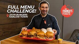 FULL MENU CHALLENGE | ZAYN BURGER HARLOW | SPEED EATING SHOW!