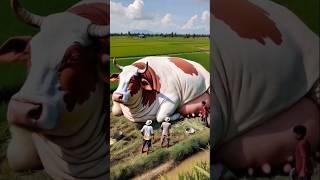 Cows can't stand up after eating too much rice #humanity #animals #cow